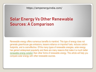 Solar Energy Versus Other Renewable Sources A Comparison