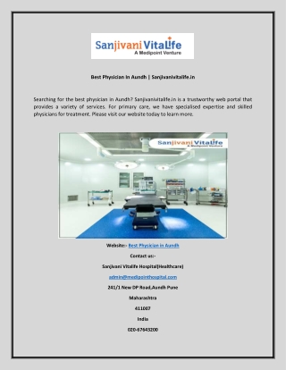 Best Physician In Aundh  Sanjivanivitalife.in