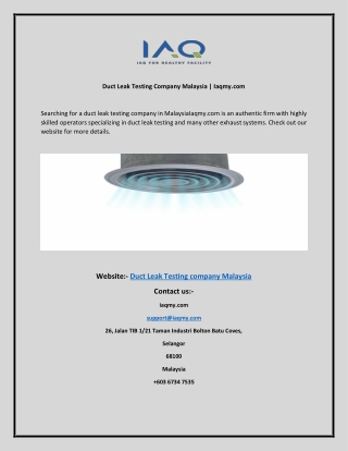 Duct Leak Testing Company Malaysia  Iaqmy