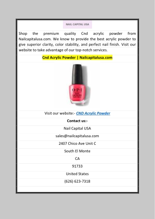 Cnd Acrylic Powder  Nailcapitalusa.com