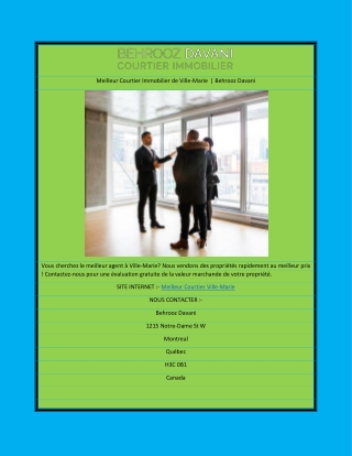 Meilleur Courtier Immobilier de Ville-Marie  | Behrooz Davani