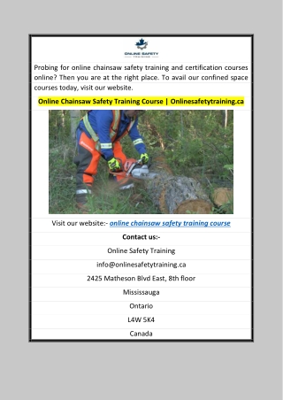 Online Chainsaw Safety Training Course  Onlinesafetytraining.ca