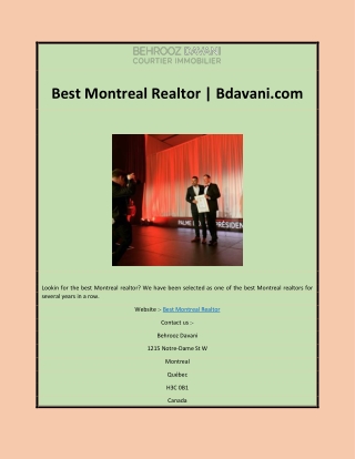Best Montreal Realtor | Bdavani.com