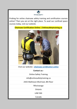 Chainsaw Certification Online Onlinesafetytraining.ca