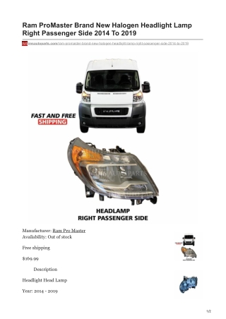 imsautoparts.com-Ram ProMaster Brand New Halogen Headlight Lamp Right Passenger Side 2014 To 2019