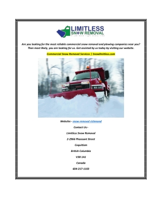 Commercial Snow Removal Services  Snowlimitless.com