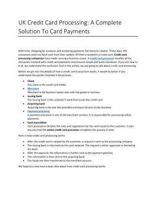 UK Credit Card Processing: A Complete  Solution To Card Payments