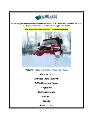 Snow Removal Services in Vancouver  Limitless Snow Removal
