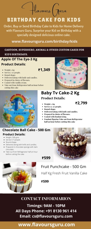 Order Online Birthday Cake for Kids Boy Girl in Delhi NCR from Flavours Guru
