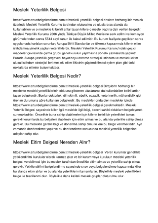 Mesleki Yeterlilik Belgesi
