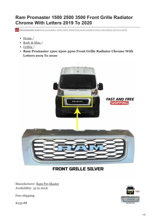 imsautoparts.com-Ram Promaster 1500 2500 3500 Front Grille Radiator Chrome With Letters 2019 To 2020