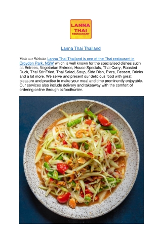 5% off - Lanna Thai Cuisine Menu Croydon Park,NSW