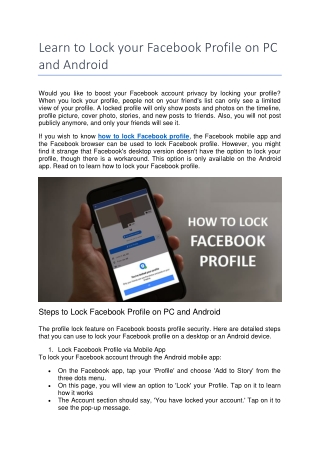 Learn to Lock your Facebook Profile on PC and Android