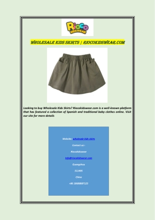 Wholesale Kids Skirts | Riocokidswear.com