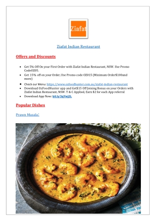 $5 Off- Ziafat Indian Restaurant Camden Menu,NSW