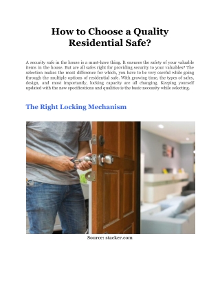 How to Choose a Quality Residential Safe_