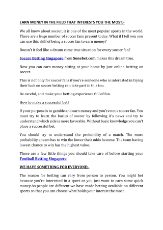 EARN MONEY IN THE FIELD THAT INTERESTS YOU THE MOST