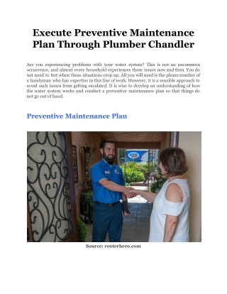 Execute Preventive Maintenance Plan Through Plumber Chandler