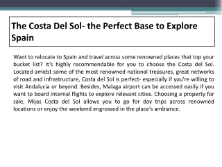 The Costa Del Sol- the Perfect Base to Explore Spain