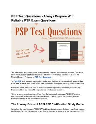 PSP Test Questions - Always Prepare With Reliable PSP Exam Questions