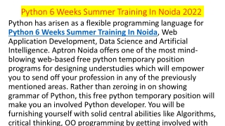 Python 6 Weeks Summer Training In Noida 2022
