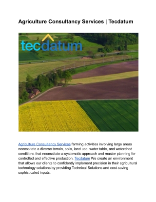 Agriculture Consultancy Services | Tecdatum