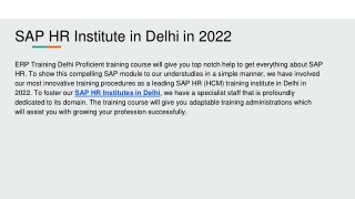 SAP HR Institute in Delhi in 2022