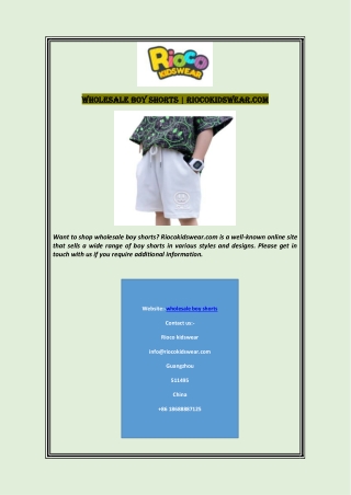 Wholesale Boy Shorts | Riocokidswear.com