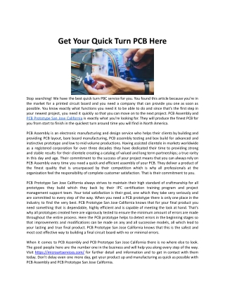 Get Your Quick Turn PCB Here