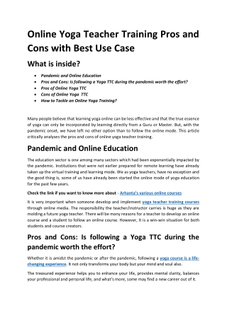 Online Yoga Teacher Training Pros and Cons with Best Use Case