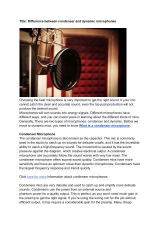 Difference between condenser and dynamic microphones