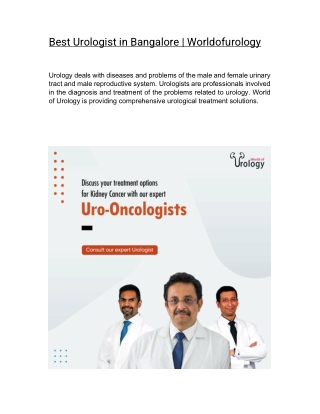 Best Urologist in Bangalore | Worldofurology