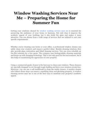Window Washing Services Near Me – Preparing the Home for Summer Fun