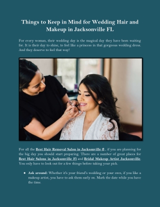 Things to Keep in Mind for Wedding Hair and Makeup in Jacksonville FL