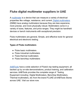 Digital multimeter suppliers in UAE  | Fluke