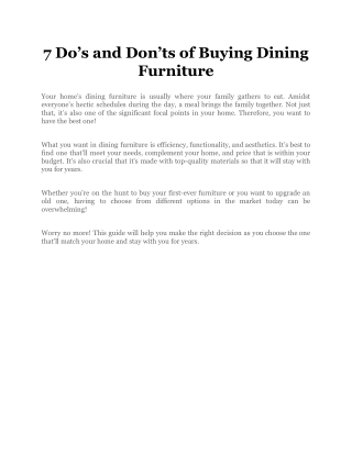 7 Do’s and Don’ts of Buying Dining Furniture