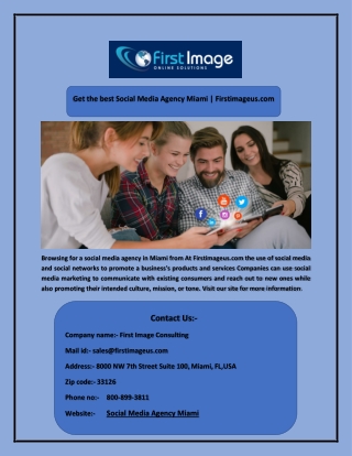 Get the best Social Media Agency Miami | Firstimageus.com