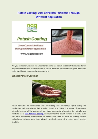 Potash Coating: Uses of Potash Fertilizers Through Different Application