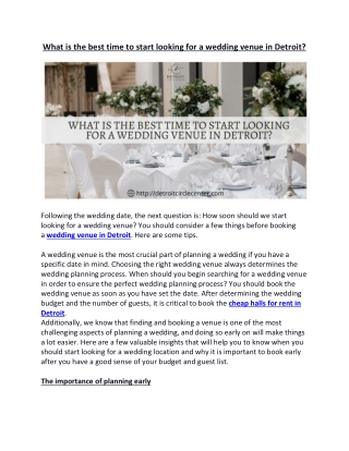 What is The Best Time To Start Looking For a Wedding Venue in Detroit?