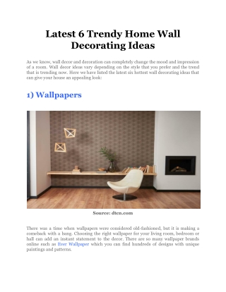 Latest 6 Trendy Home Wall Decorating Ideas