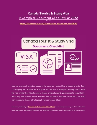 Canada Tourist & Study Visa: A Complete Document Checklist For 2022