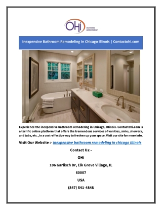 Inexpensive Bathroom Remodeling In Chicago Illinois | Contactohi.com