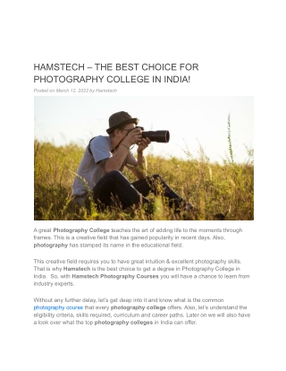 HAMSTECH – THE BEST CHOICE FOR PHOTOGRAPHY COLLEGE IN INDIA