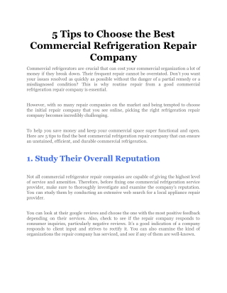 5 Tips to Choose the Best Commercial Refrigeration Repair Company