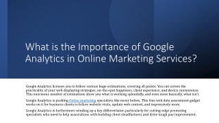 What is the Importance of Google Analytics in Online Marketing Services