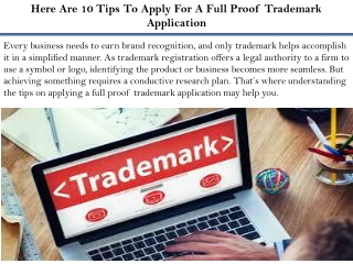 Here Are 10 Tips To Apply For A Full Proof Trademark Application