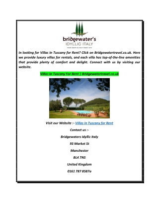 Villas In Tuscany For Rent  Bridgewatertravel.co.uk