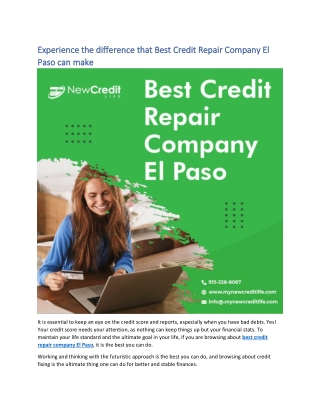 Experience the difference that Best Credit Repair Company El Paso can make