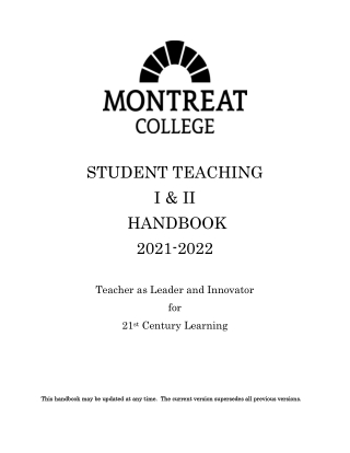 STUDENT TEACHING I & II HANDBOOK 2021-2022