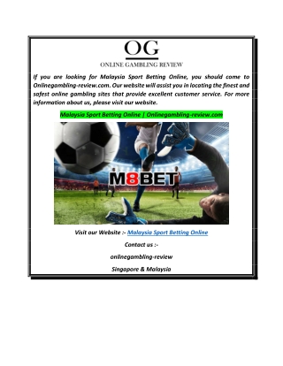 Malaysia Sport Betting Online  Onlinegambling-review.com